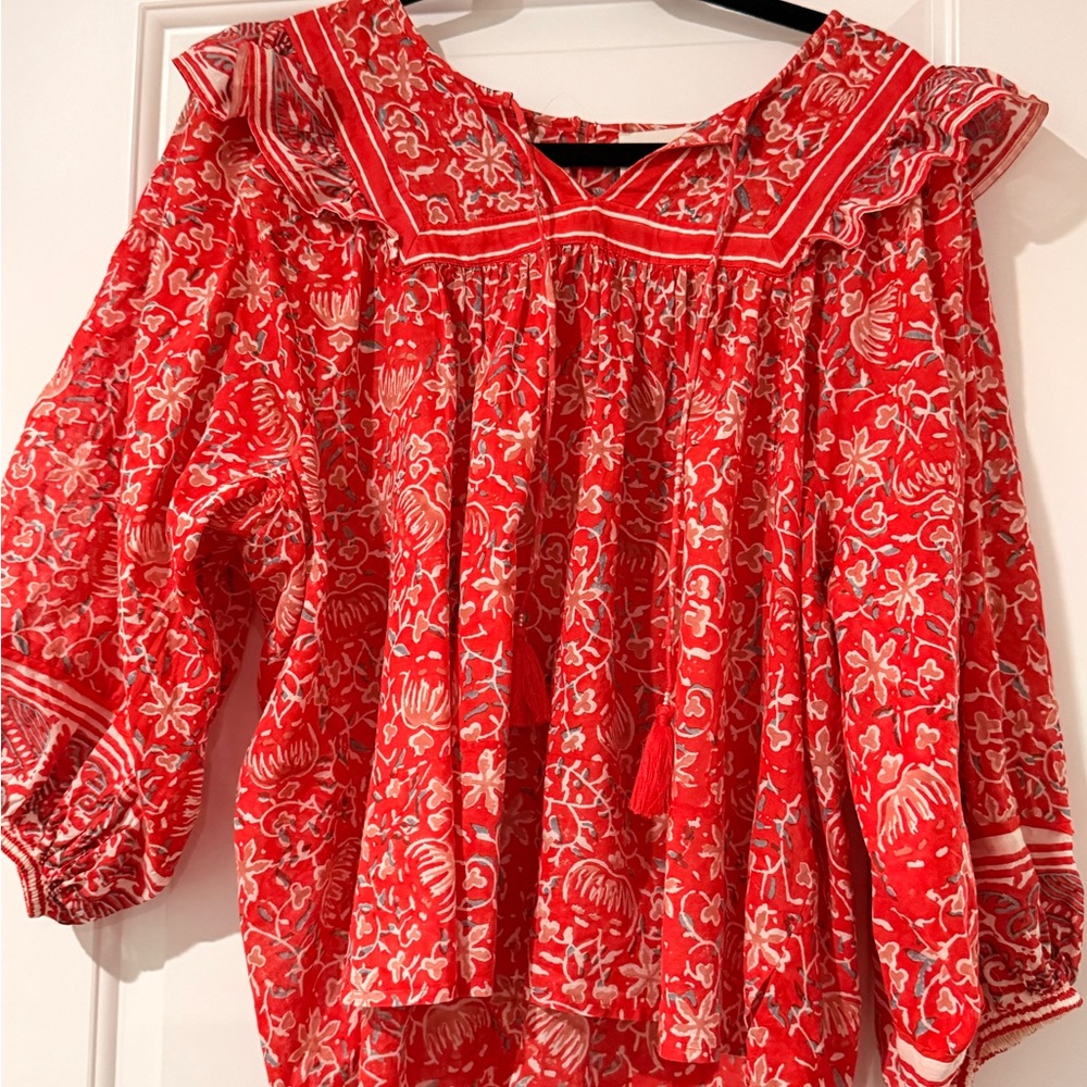 Cleobella Red Floral Blouse